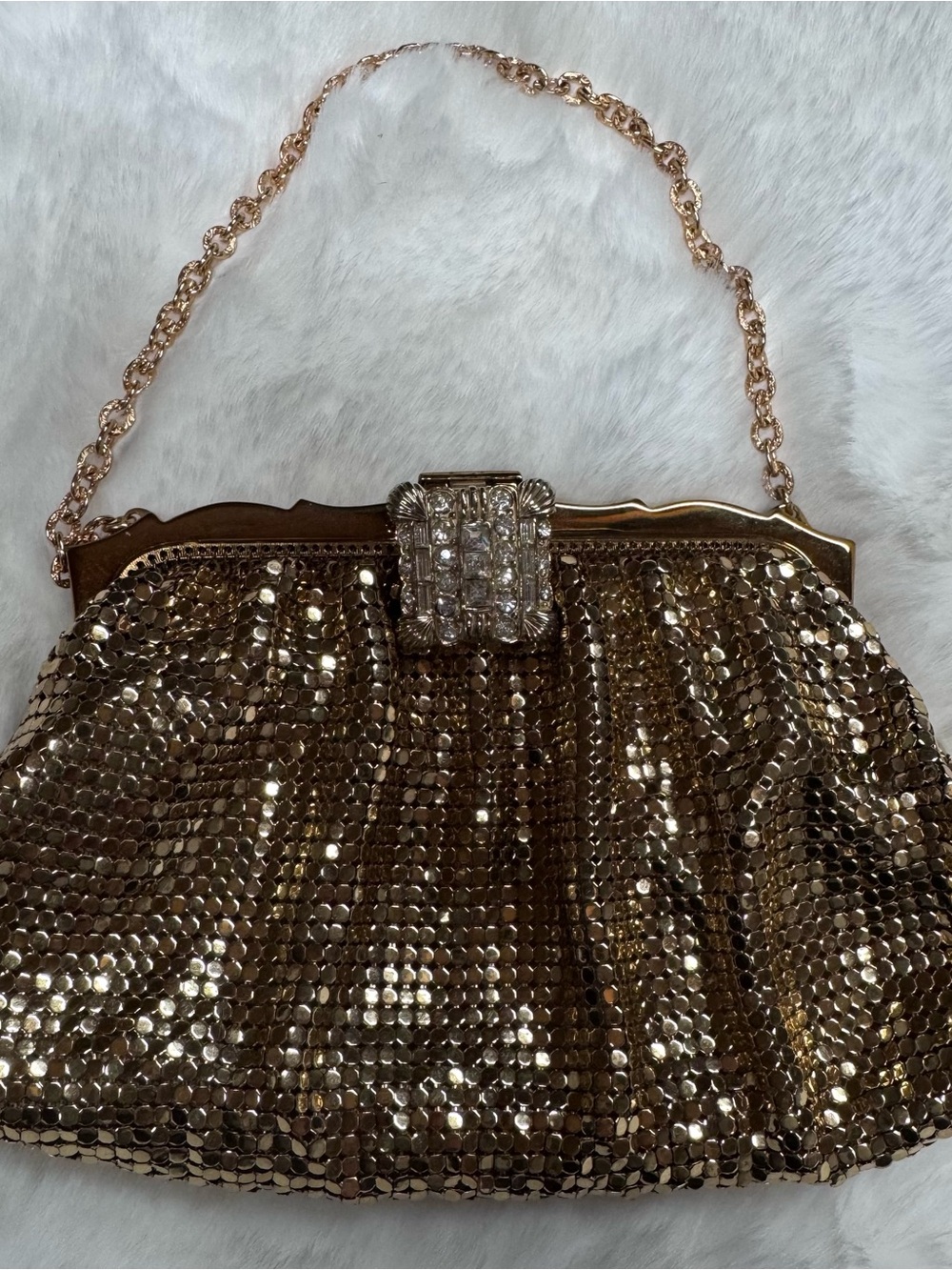 Gold Sequin Evening Clutch with Jeweled Frame